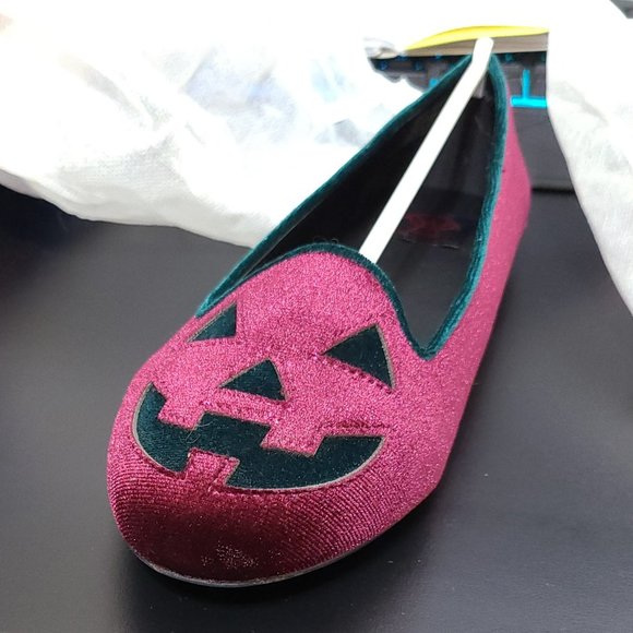 Strangecvlt Red Lydia Velvet Jack O’ Lantern Flats - Picture 4 of 13